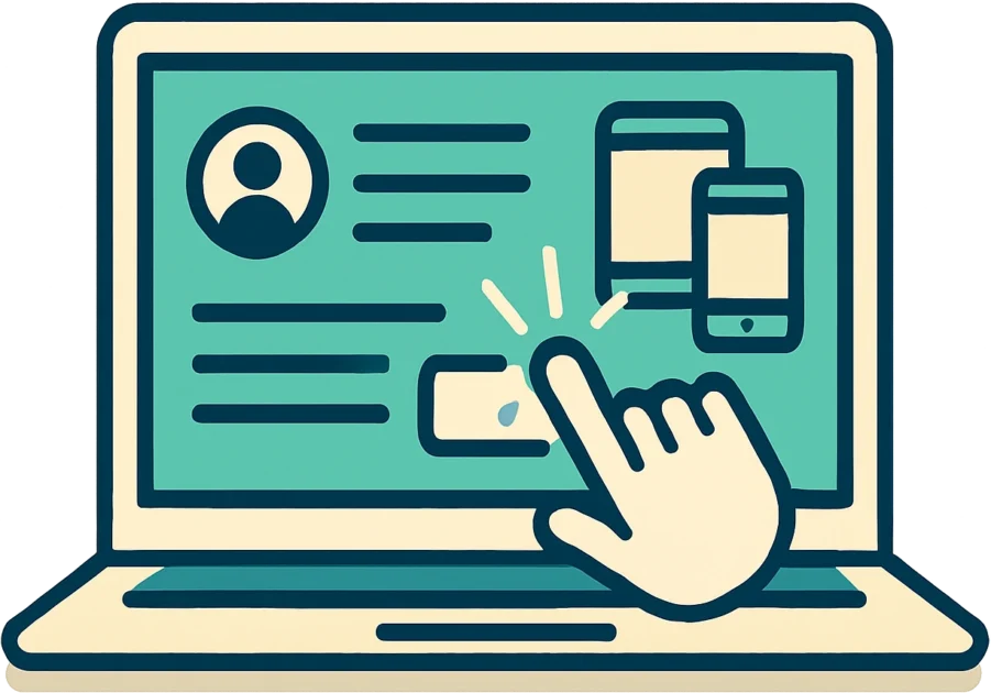 Laptop icon with hand clicking